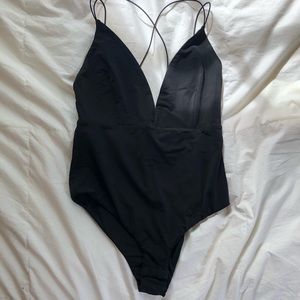 Black Low Cut Strappy Bodysuit